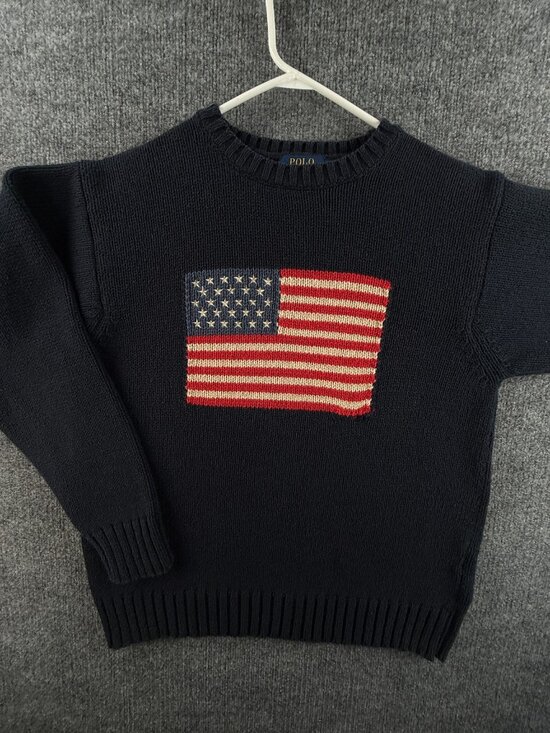 Polo Ralph Lauren Sweaters - Polo Ralph Lauren USA Flag Sweater XL Blue Pullover Cotton Women Graphic Knit